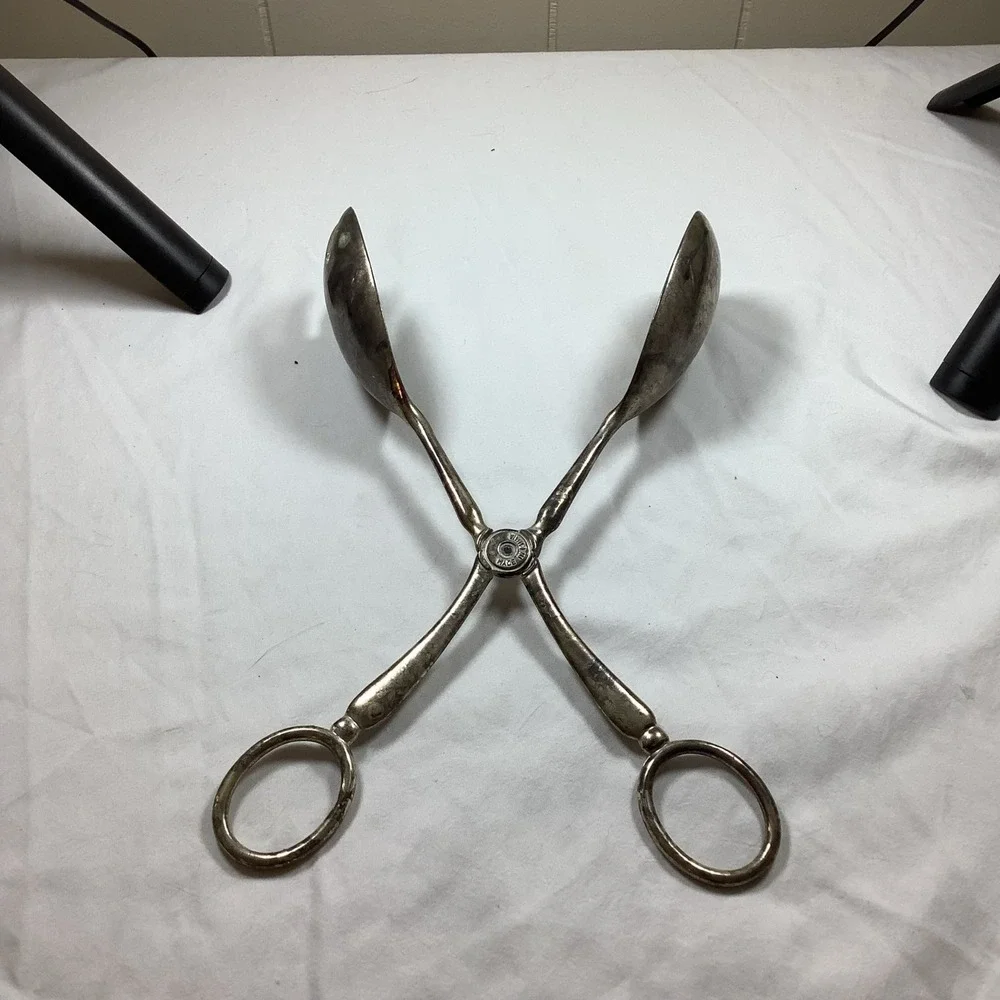 Silver Plated Scissor Salad Tongs Spoon Fork Serving Utensil